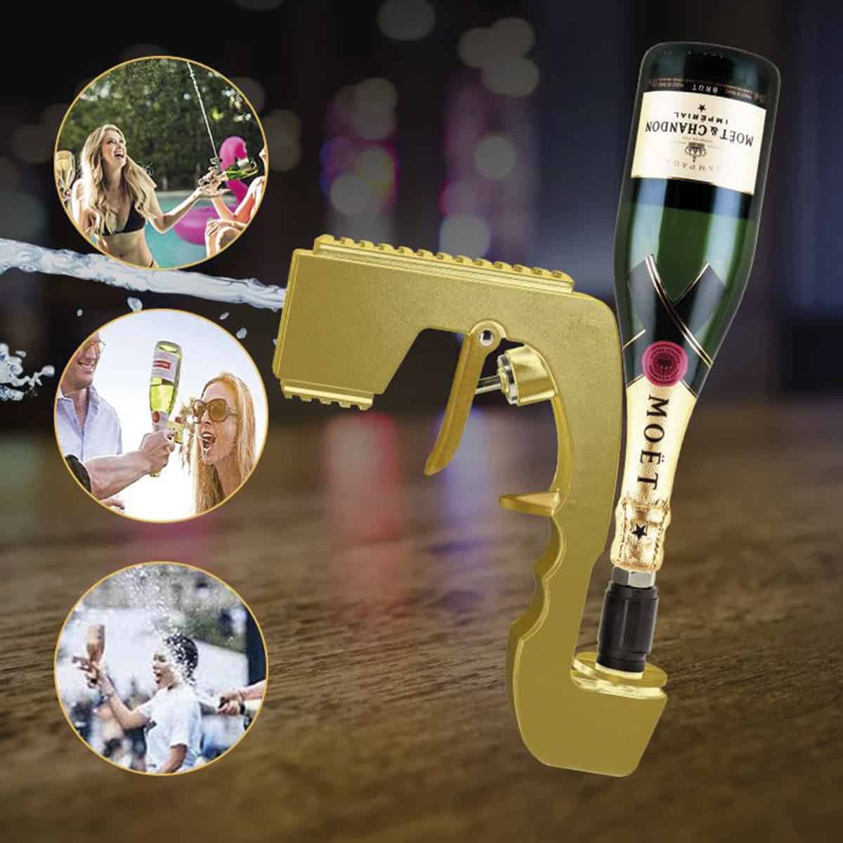 Metalen champagne gun goud Festival Supply